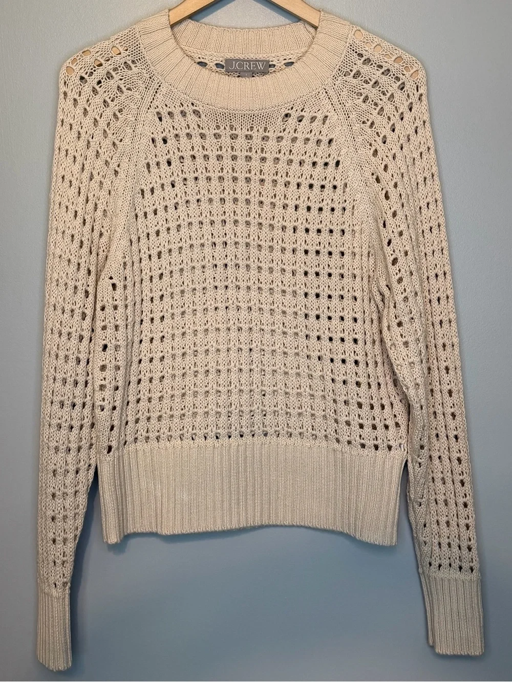 J. Crew Pointelle Stitch Crewneck Open Knit Sweater in Cream Women’s Size S